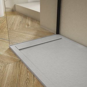 Receveur de douche 90x180cm extra plat RIBERA en résine surface ardoisée gris Grille inox