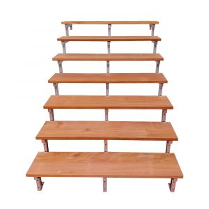 Escalier en acier BALI, 7 marches en bois exotique Bangkirai, Hauteur 122 cm - L 120 cm