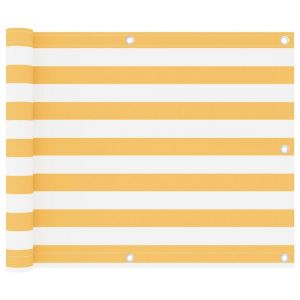 Écran de balcon brise pare vue protection confidentialité 75 x 500 cm tissu oxford blanc et jaune 02_0010080
