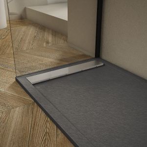 Receveur de douche 70x120cm extra plat RIBERA en résine surface ardoisée anthracite Grille inox