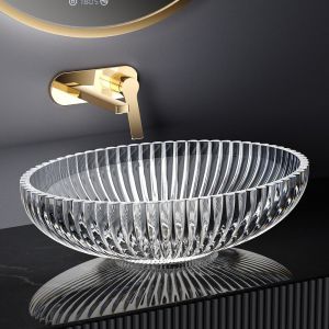 EMKE Vasque &agrave; Poser Ovale, 510 x 350 x 150 mm, Lavabo en Verre Transparent, Design Montage sur Comptoir