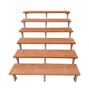 Escalier en acier BALI, 6 marches en bois exotique Bangkirai, Hauteur 105 cm - L 160 cm