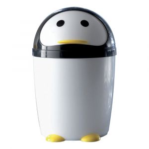 Poubelle De Salle De Bains En R&eacute;sine, 7,5 Litres, Pingouin Noir/Blanc