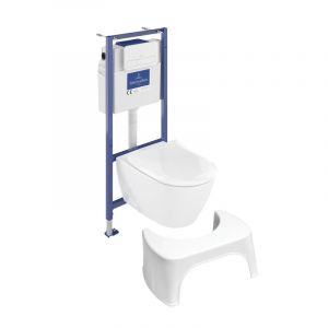 Pack WC sans bride  Subway 2.0 abattant frein de chute + bâti-support sol et mur+ plaque Chromé mat + Tabouret