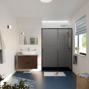 Ceramia PURA Porte de douche 140x195cm coulissante anticalcaire avec profil&eacute;s Noir mat (CERAHP140BGG)