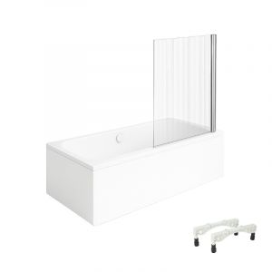 Baignoire droite Architectura avec pieds 150 x 70 cm Blanc + Pare bain droite AURYS Raywall chrom&eacute;