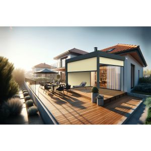 Coffre à coulisses pour pergola HELY 4,00x2,50m (Ecru - Gris anthracite)