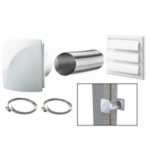 Lot Extracteur d'air MOON + Gaine extensible alu + Grille volets diam&egrave;tre 100