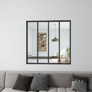 Verrière intérieure aluminium noir mat 123x108cm 4 vitrage et carreaux verrière fixe kit de verrière