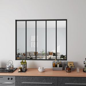 AICA Verrière Atelier en aluminium noir mat L.153xH.108cm 5 verres transparents inclus, Verrière fixe kit de verrière et vitrage