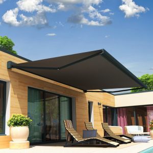 Store banne coffre int&eacute;gral SOA 3,00x2,50 M (Motoris&eacute; Secours &agrave; T&eacute;l&eacute;commande + LED - Gris anthracite structur&eacute; RAL7016ST - Gris fonc&eacute; 250g/m&sup2;)