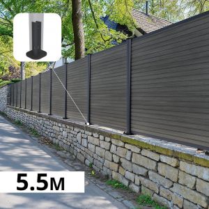 Kit Clôture Composite sur Muret SANTOS Ardoise 5,5x1,8m - Bois composite & Aluminium - Poteaux sur Platines Gris - Brise vue