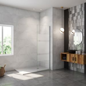 AICA paroi de douche à l'italienne 70x190cm en 6mm verre avec bandes horizontales sérigraphiées, paroi latérale fixe sans receveur de douche