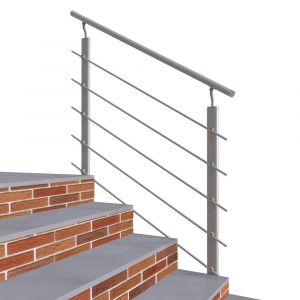 Garde-corps - Pour int&eacute;rieur et ext&eacute;rieur - Aluminium argent&eacute; - Avec 5 traverses et 1 main courante - 100cm - Fixation lat&eacute;rale