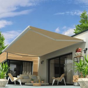 Store banne coffre int&eacute;gral CELESTE 3,00x2,50 M (Manuelle - Blanc satin&eacute; RAL9010 - &Eacute;cru 250g/m&sup2;)