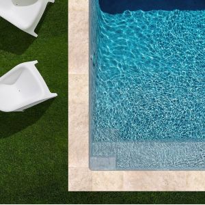 KIT COMPLET / Margelles pour piscine 8x4m en Travertin Beige Mix (+ colle, joint, hydrofuge ...)