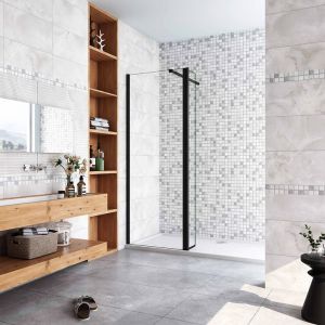 Paroi de douche 70+40x200cm avec barre de fixation 73-120cm en carr&eacute;, AICA paroi de douche &agrave; l'italienne avec retour pivotant 40cm en 8mm verre anticalcaire, profil&eacute; noir mat