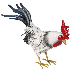 Décor de jardin - Coq en métal - Blanc - H29cm