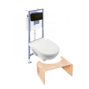 Pack WC sans bride  O novo avec abattant frein de chute + bâti Viconnect PRO + plaque noir mat  + Tabouret bois