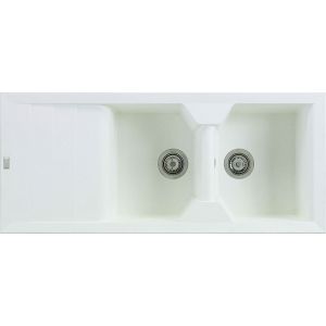 Evier Victoria avec 2 bacs et 1 &eacute;gouttoir - Blanc - 116x50cm