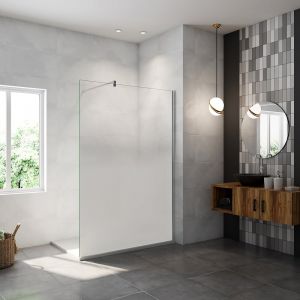 AICA paroi de douche à l'italienne 90x200cm Modèle Brume, avec barre de stabilisation 90cm en carré Paroi latérale fixe en 8mm verre de sécurité