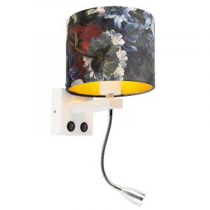 Applique moderne blanc avec abat-jour fleurs en velours - Brescia