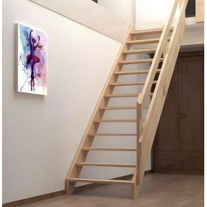 HandyStairs escalier droit  "Rustic60" - Largeur 60cm - Hauteur 280cm - 13 marches en bois de pin (30mm)