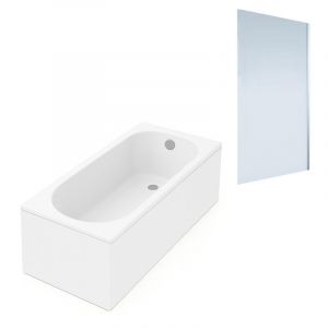 Baignoire droite Oberon quaryl 170 x 70 cm + Pare bain droite AURYS Mist 1 chrom&eacute;