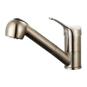 Mitigeur &eacute;vier &agrave; douchette bas &eacute;rable fa&ccedil;on inox