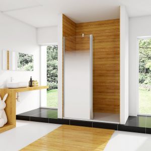 AICA paroi de douche à l'italienne 70x200cm Modèle Brume avec retour pivotant 40x200cm, paroi de douche en 8mm verre trempé avec barre de fixation 140cm en carré