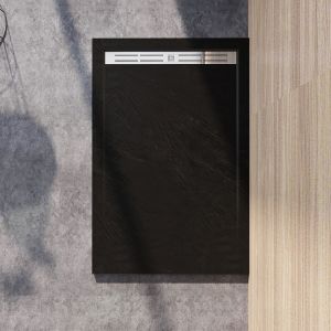 Receveur de douche 120x90cm Extra-plat bac à douche noir, avec grille en inox et bonde de série