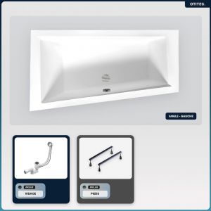 Baignoire asymétrique - 160 x 90 cm - Gauche - sans Habillage - avec Pieds - Vidage Chrome - INTIMA