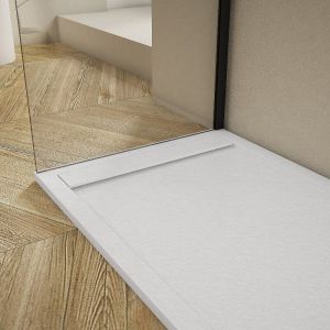 Receveur de douche 70x120cm extra plat RIBERA en résine surface ardoisée blanc Grille blanche