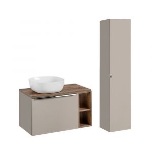 Ensemble meuble simple vasque 80cm 2 niches et colonne Éros Taupe