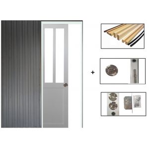 Porte Coulissant Atelier blanc H204 x L73 + SYSTEME de galandage et kit de finition inclus