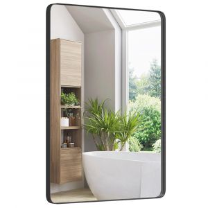 Miroir mural 76,5 x 56 cm pour salle de bain miroir mural de courtoisie rectangulaire cadre en métal robuste horizontal vertical noir 20_0008912