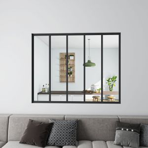 Verrière intérieure aluminium noir mat 153x108cm 5 vitrage et carreaux verrière fixe kit de verrière