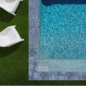 KIT COMPLET / Margelles pour piscine 8x4m en Pierre Adana Gris Bleu (+ colle, joint, hydrofuge ...)