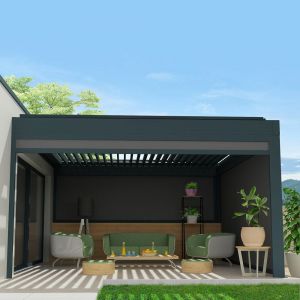 Coffre à coulisses pour pergola SPINELLE et HYLIA 3,00x2,50 M (Motorisé à Télécommande - Gris anthracite structuré RAL7016ST - Micro-perforée Gris clair)