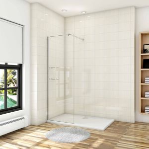 AICA paroi de douche à l'italienne 80x190cm en verre 8mm anticalcaire, paroi de douche avec 2 étagères et une barre de fixation extensible 70-120cm en cylindrique