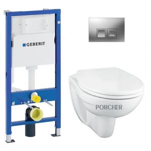 Geberit Pack bâti support DuofixBasic + WC suspendu sans bride + plaque Geberit DELTA50 chrome mat (PorcherGeb2)