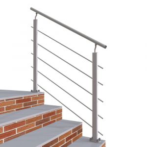 Garde-corps - Pour int&eacute;rieur et ext&eacute;rieur - Aluminium argent&eacute; - Avec 5 traverses et 1 main courante - 100cm - Fixation &agrave; plat