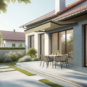 Store banne loggia LOCUS 2,50x1,50m (Motorisé et Interrupteur - Ecru - Gris anthracite)