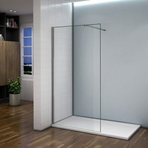 Paroi de douche 50x200cm avec barre de fixation 140cm recoupable, profil&eacute; en chrom&eacute;, AICA paroi de douche &agrave; l'italienne en 8mm verre anticalcaire et securit