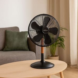 Ventilateur de Table 60W Mat en Bois - Ventilateur portable 3 Vitesses Hauteur 76cm Tête Réglable NIKLAS