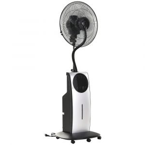HOMCOM Ventilateur brumisateur sur roulettes - oscillant silencieux 90 W avec télécommande - minuterie 3 modes 3 vitesses Ø 44,5 x 135H cm gris noir