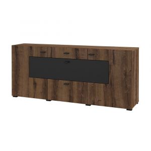 Buffet 3 portes 2 tiroirs Akram Bois Wengé et Noir