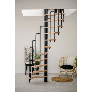 Escalier en colimaçon gain de place HandyStairs "Sampax" - 120x60 cm - Hauteur 299 cm - 12 marches en hêtre - Noir