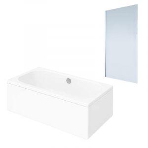 Baignoire droite Oberon quaryl 190 x 90 cm + Pare bain gauche AURYS Mist 1 chrom&eacute;