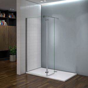 Paroi de douche avec retour pivotant 120+40x200cm, charni&egrave;res, AICA paroi de douche &agrave; l'italienne en verre anticalcaire avec barre de fixation 90cm en carr&eacute;